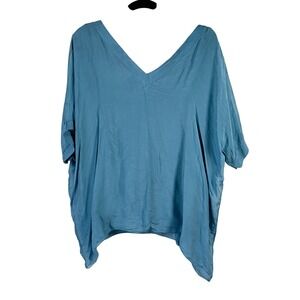 Tina Stephens Blue Silk V Neck Dolman Sleeve Top Made in Italy minimalist